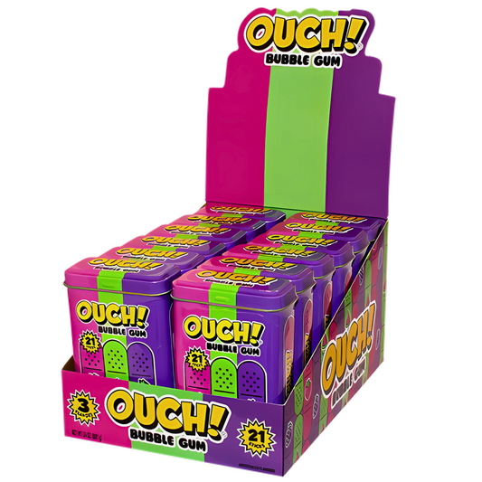 OUCH! BUBBLE GUM - ASSORTED FLAVOR TIN *12ct*