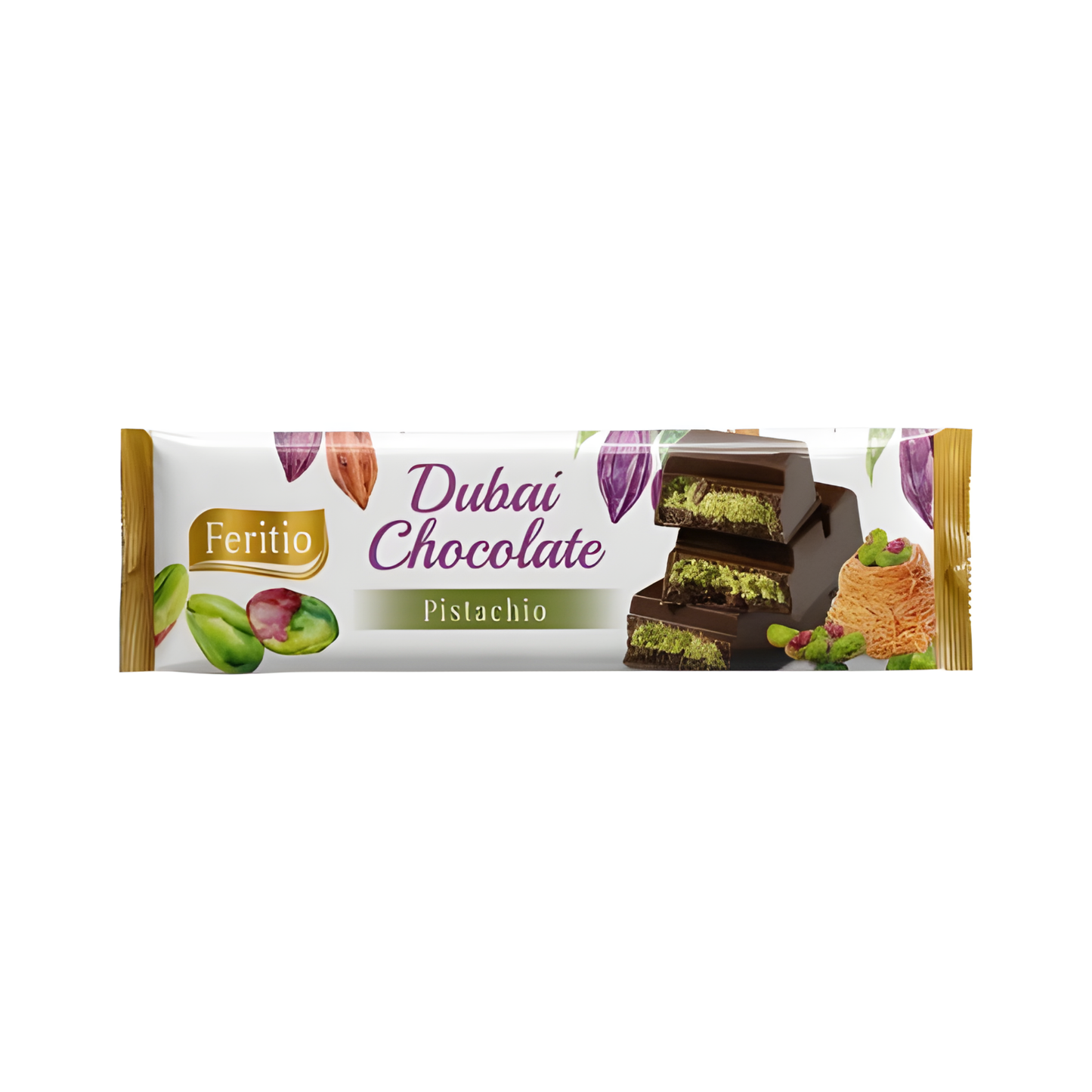 Feritio Dubai Chocolate Bar-Pistachio 40gram 12ct