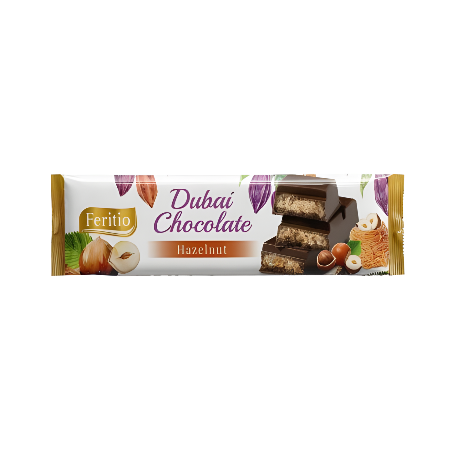 Feritio Dubai Chocolate Bar-Hazelnut 40gram 12ct